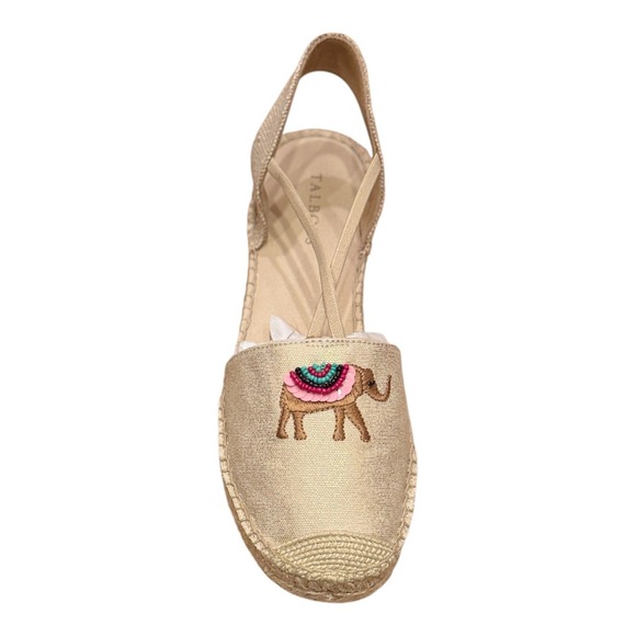 Talbots Gold Embroidered Elephant Espadrille 10 Beaded Slingback Flats - Picture 7 of 9